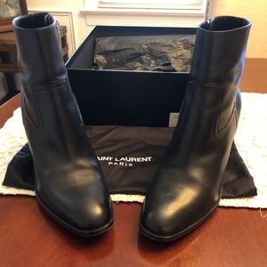 Saint Laurent Nero Leather Booties Size 38 1/2